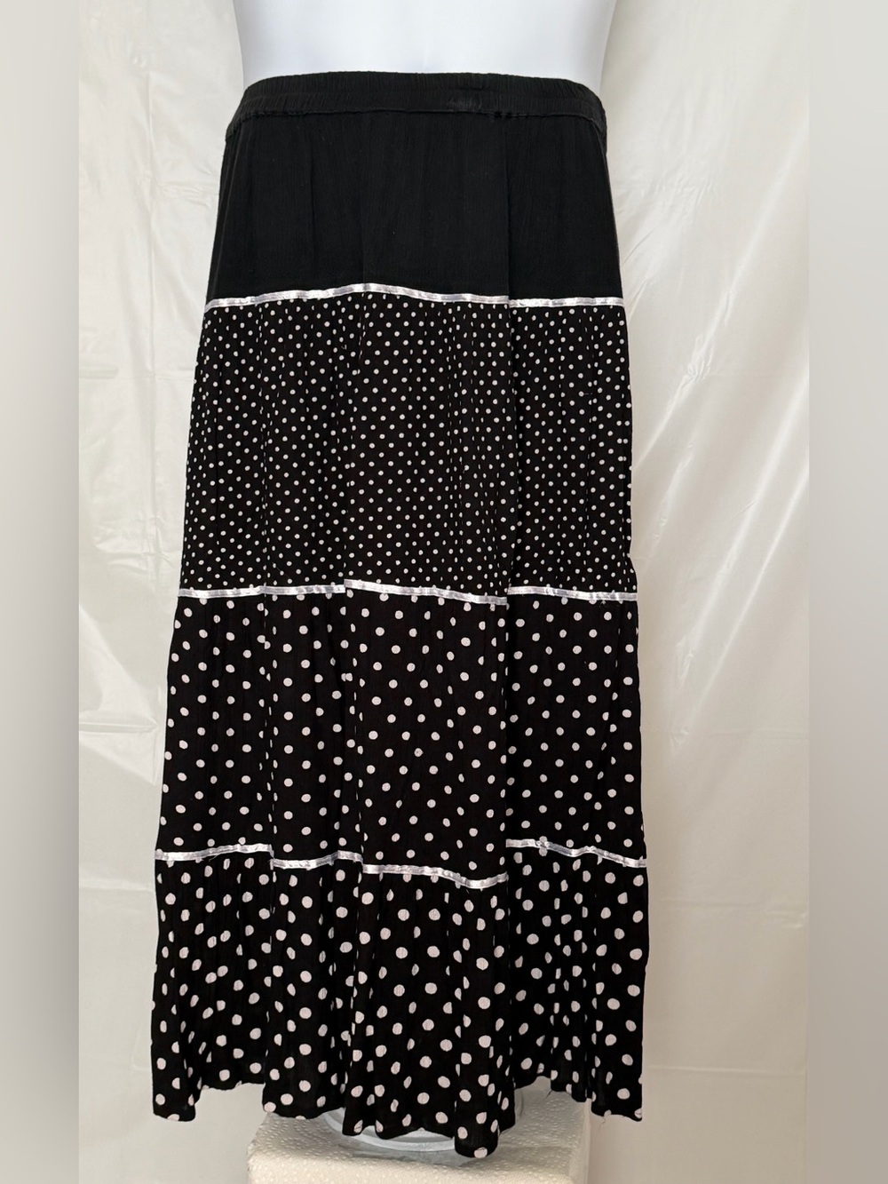 Cathy Daniels XL Black White Polka Dot Tiered Maxi Skirt
